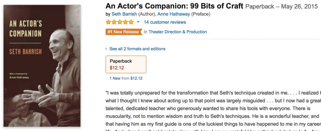An actor's companion by Seth Barrish, Amazon post